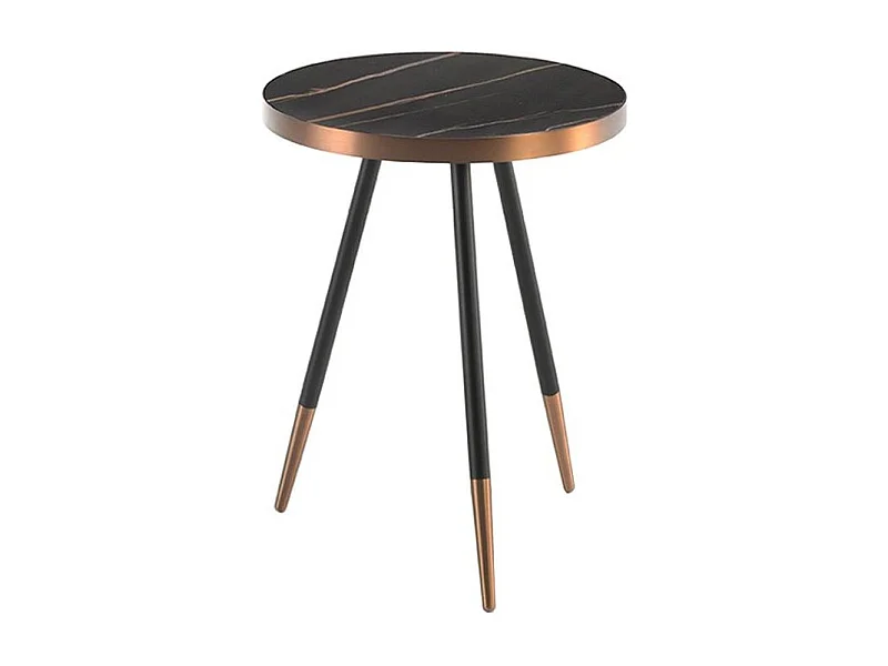 Table d'appoint porcelaine marbré et pieds acier bicolore Madé