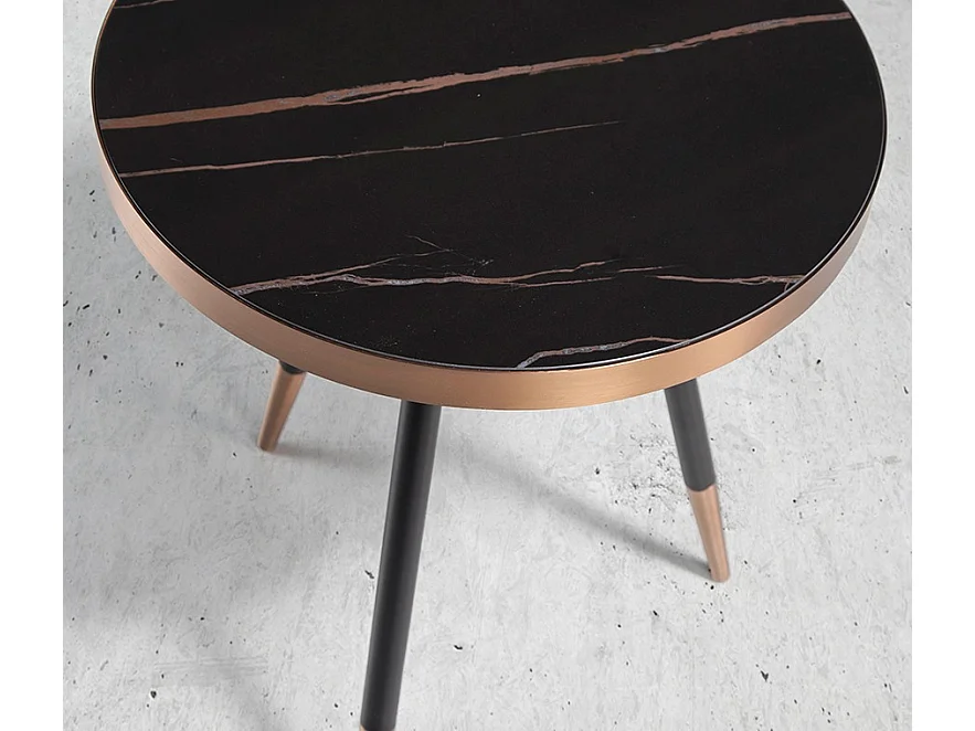 Table d'appoint porcelaine marbré et pieds acier bicolore Madé