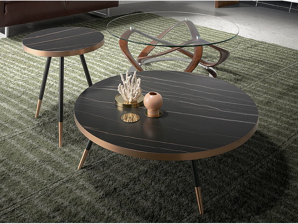 Table d'appoint porcelaine marbré et pieds acier bicolore Madé