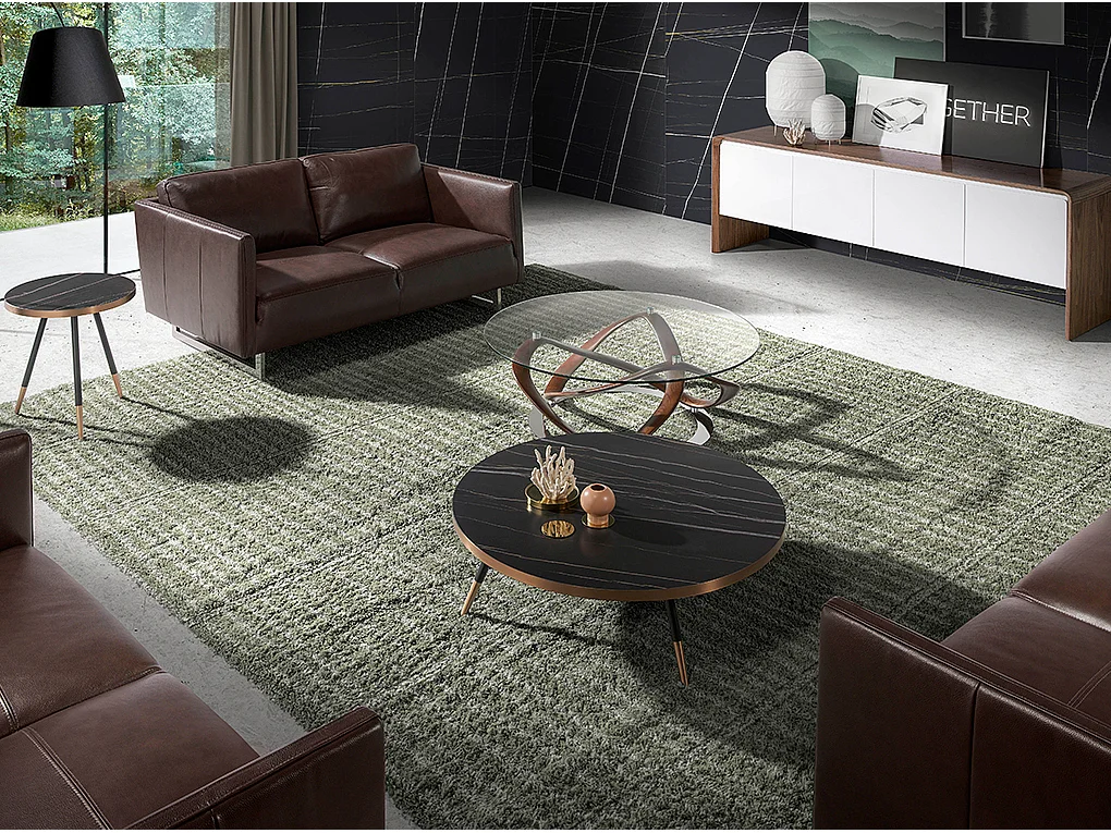 Table d'appoint porcelaine marbré et pieds acier bicolore Madé