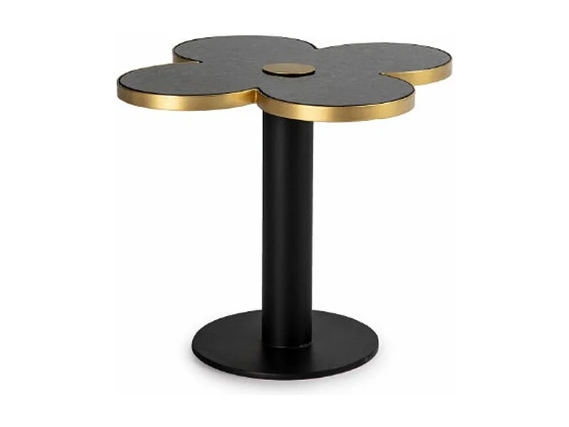 Mesa de centro diseño trébol de 4 hojas, granito negro y metal negro