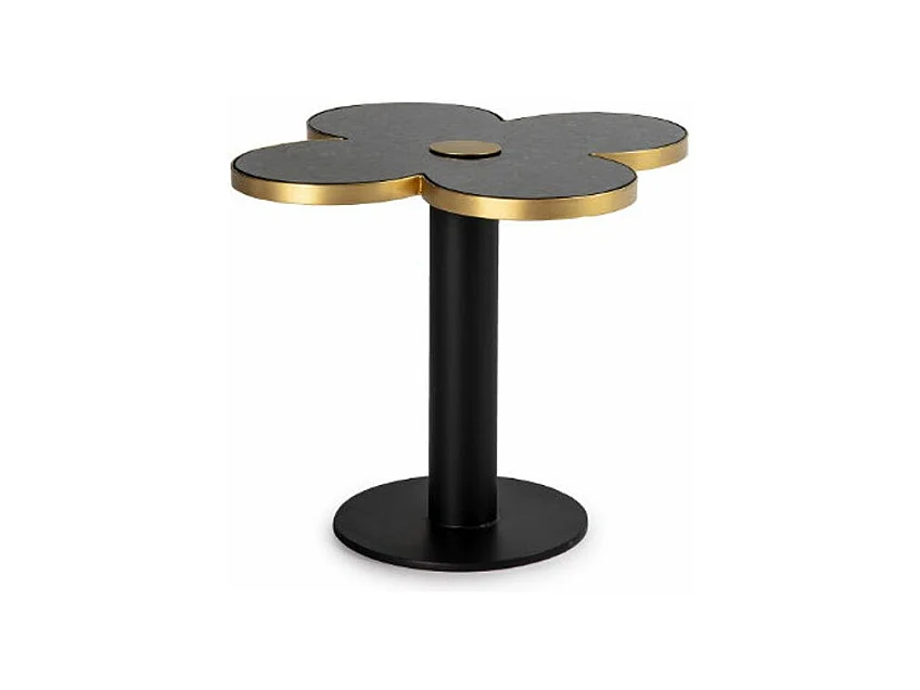 Table basse design trèfle à 4 feuilles granit noir et metal noir