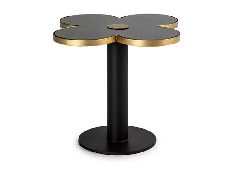 Table basse design trèfle à 4 feuilles granit noir et metal noir