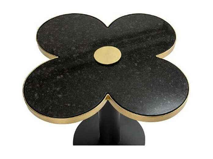 Table basse design trèfle à 4 feuilles granit noir et metal noir