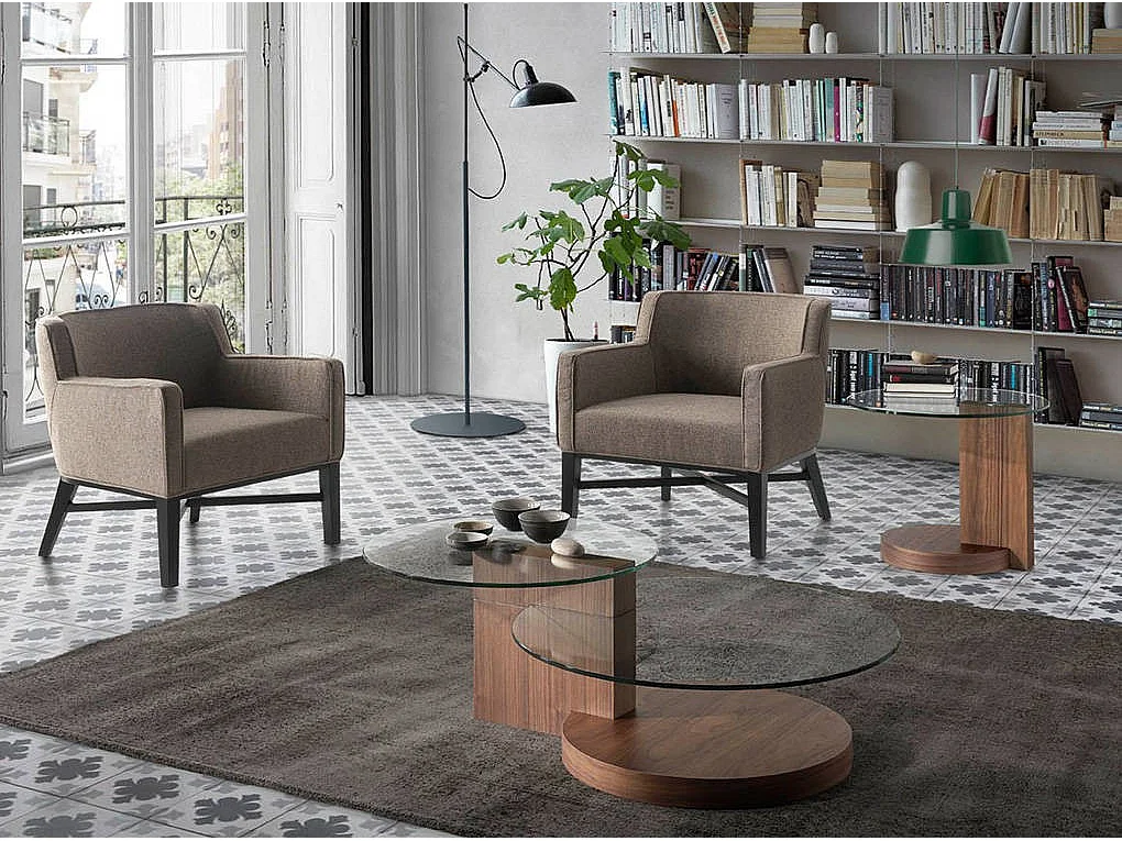 Table d'appoint ronde bois noyer et plateau verre trempé Lona