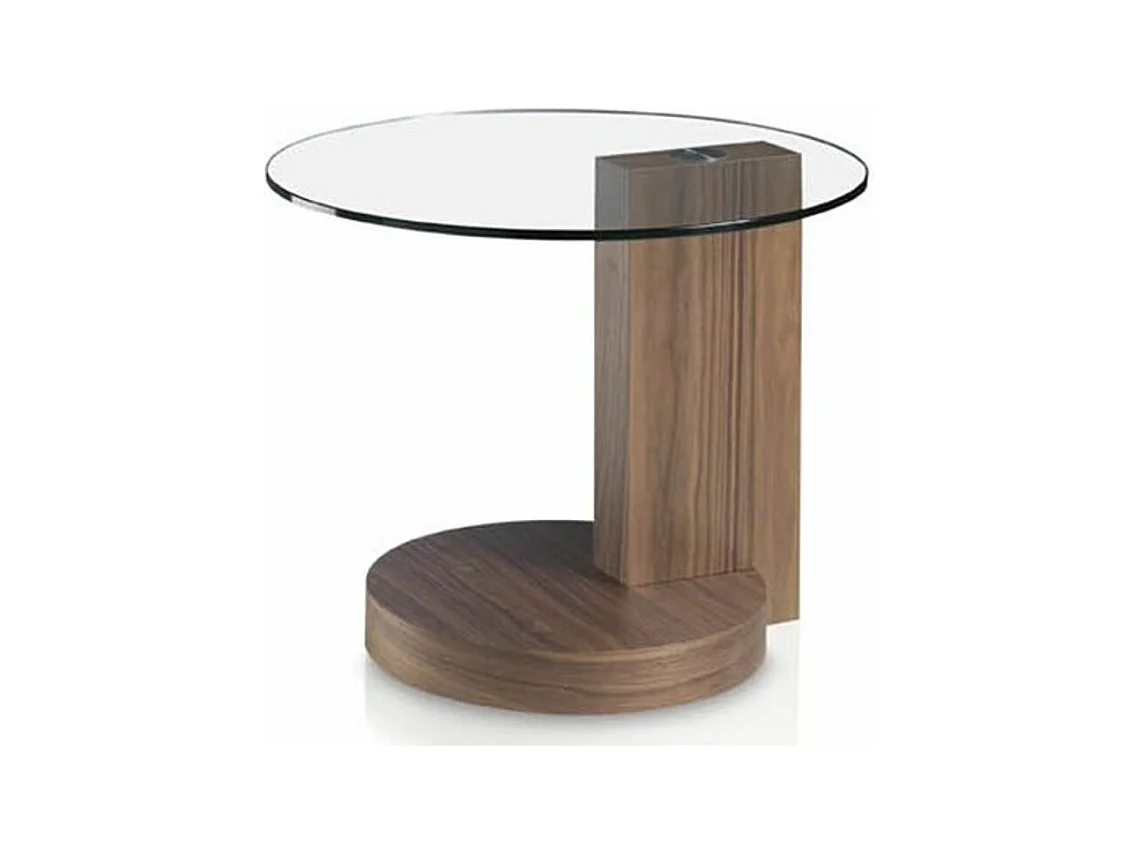 Table d'appoint ronde bois noyer et plateau verre trempé Lona