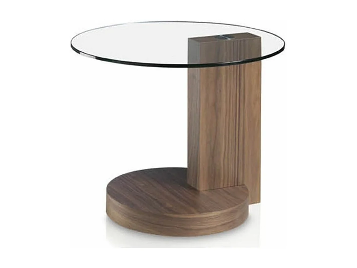 Ronde walnoothouten bijzettafel en blad van gehard glas Lona