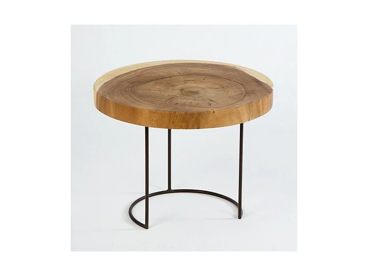 Table d'appoint ronde bois clair et métal noir Zoé H 38cm