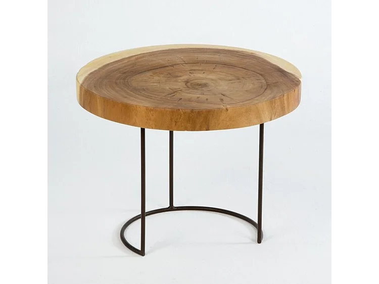 Table d'appoint ronde bois clair et métal noir Zoé H 38cm