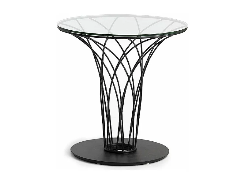 Table d'appoint ronde aronde plateau verre trempé et acier noir Pilya