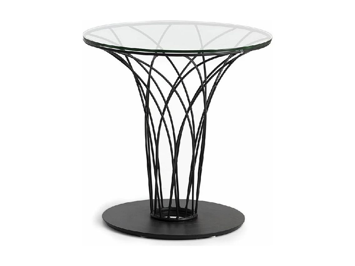 Table d'appoint ronde aronde plateau verre trempé et acier noir Pilya