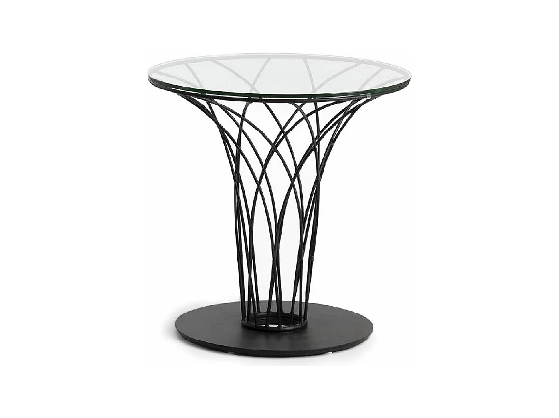 Table d'appoint ronde aronde plateau verre trempé et acier noir Pilya