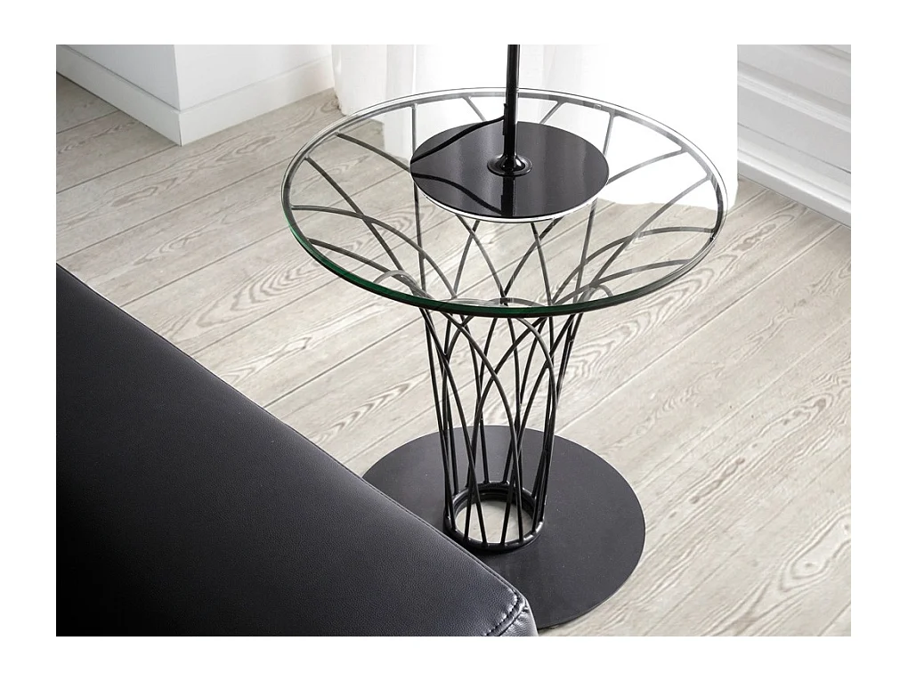 Table d'appoint ronde aronde plateau verre trempé et acier noir Pilya