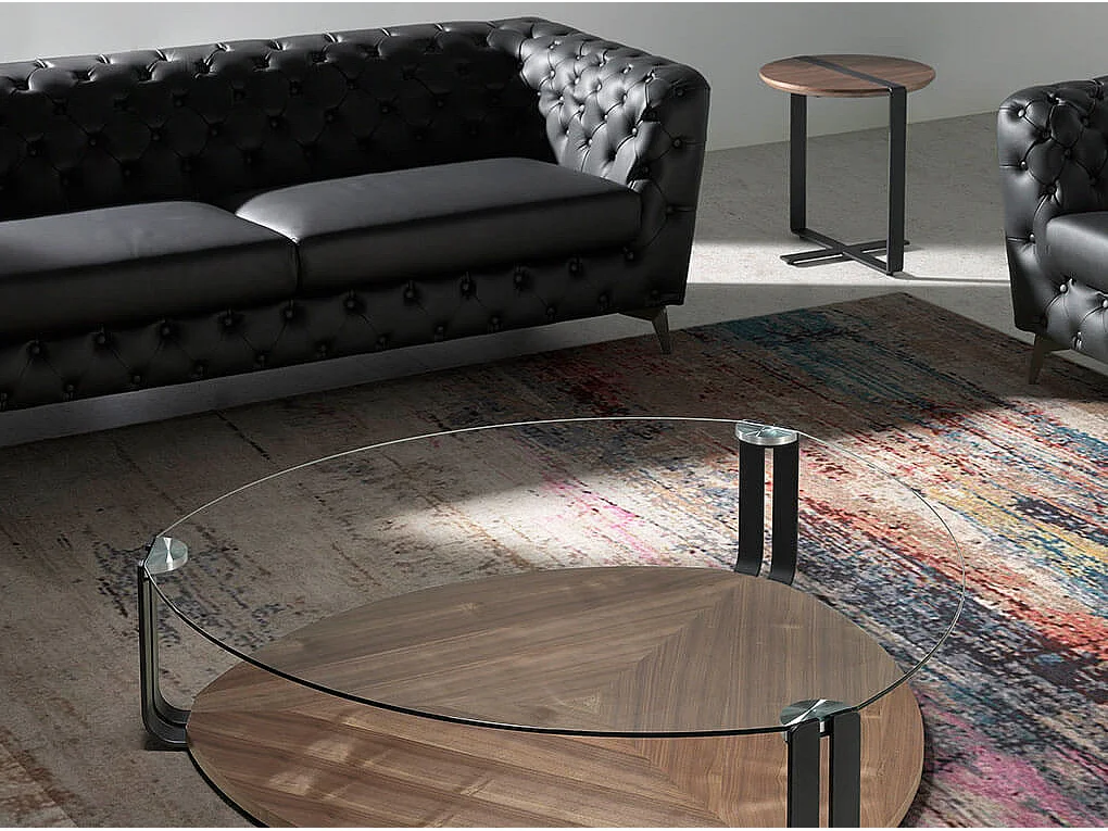 Table d'appoint bois de noyer et pieds en acier noir Waly