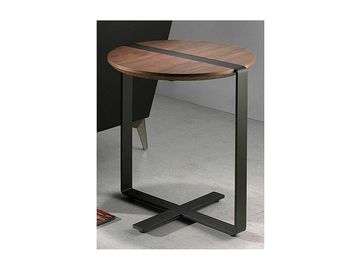 Table d'appoint bois de noyer et pieds en acier noir Waly
