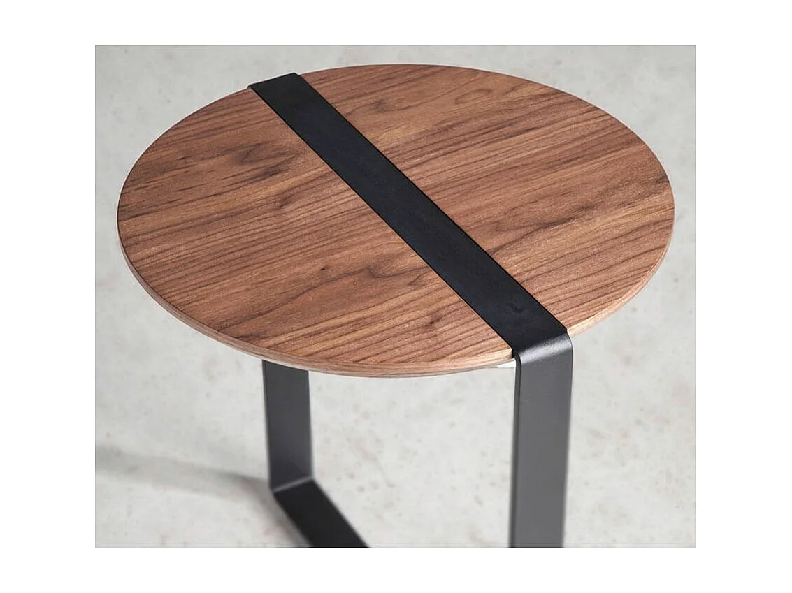 Table d'appoint bois de noyer et pieds en acier noir Waly