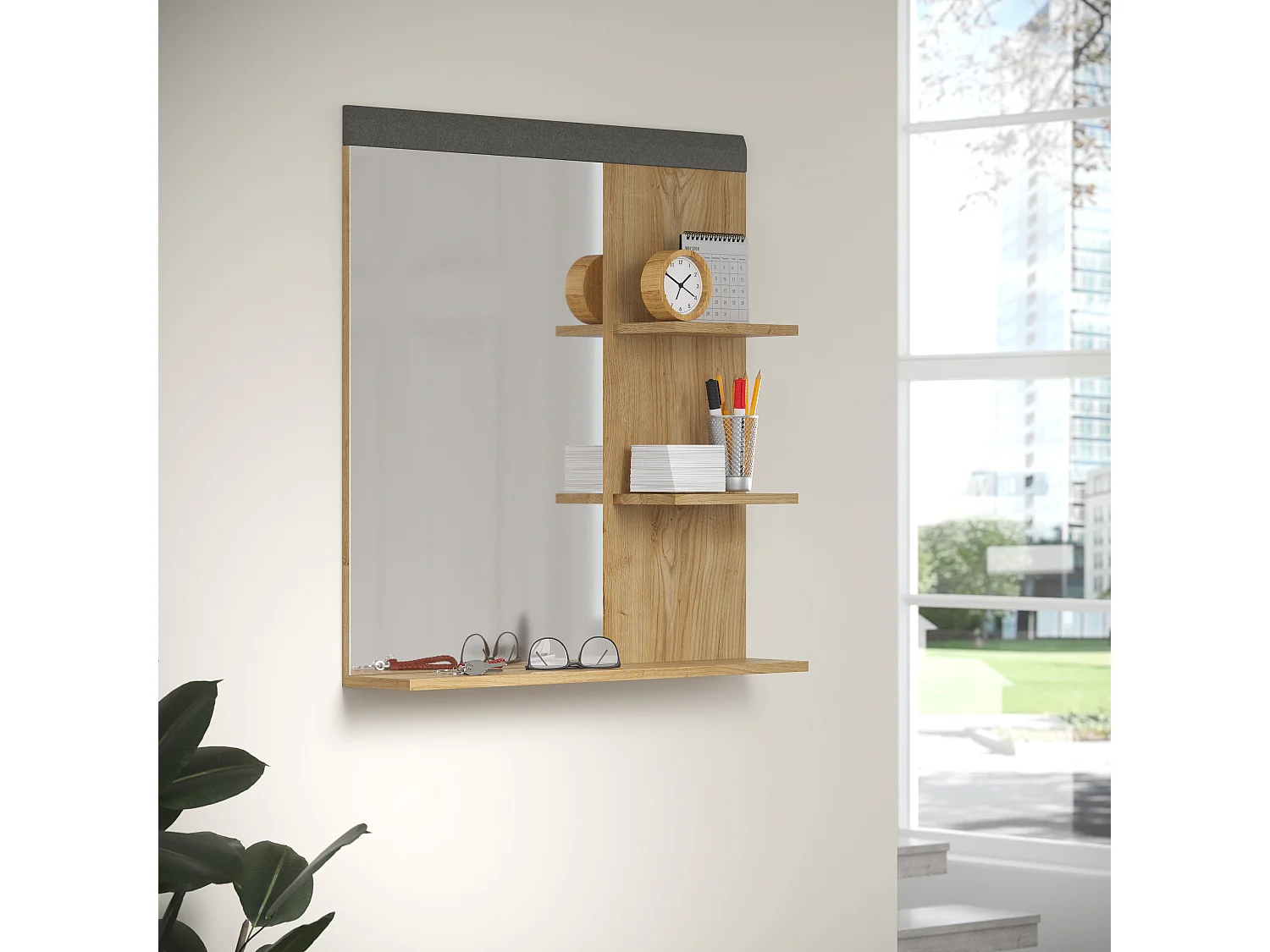 Etagère murale miroir et chêne de Navarre Florence 79cm