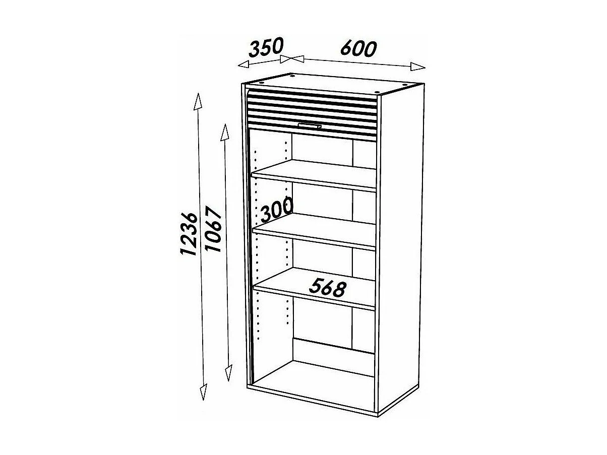 Meuble de rangement à rideau large gris Cool L60xH124xP35