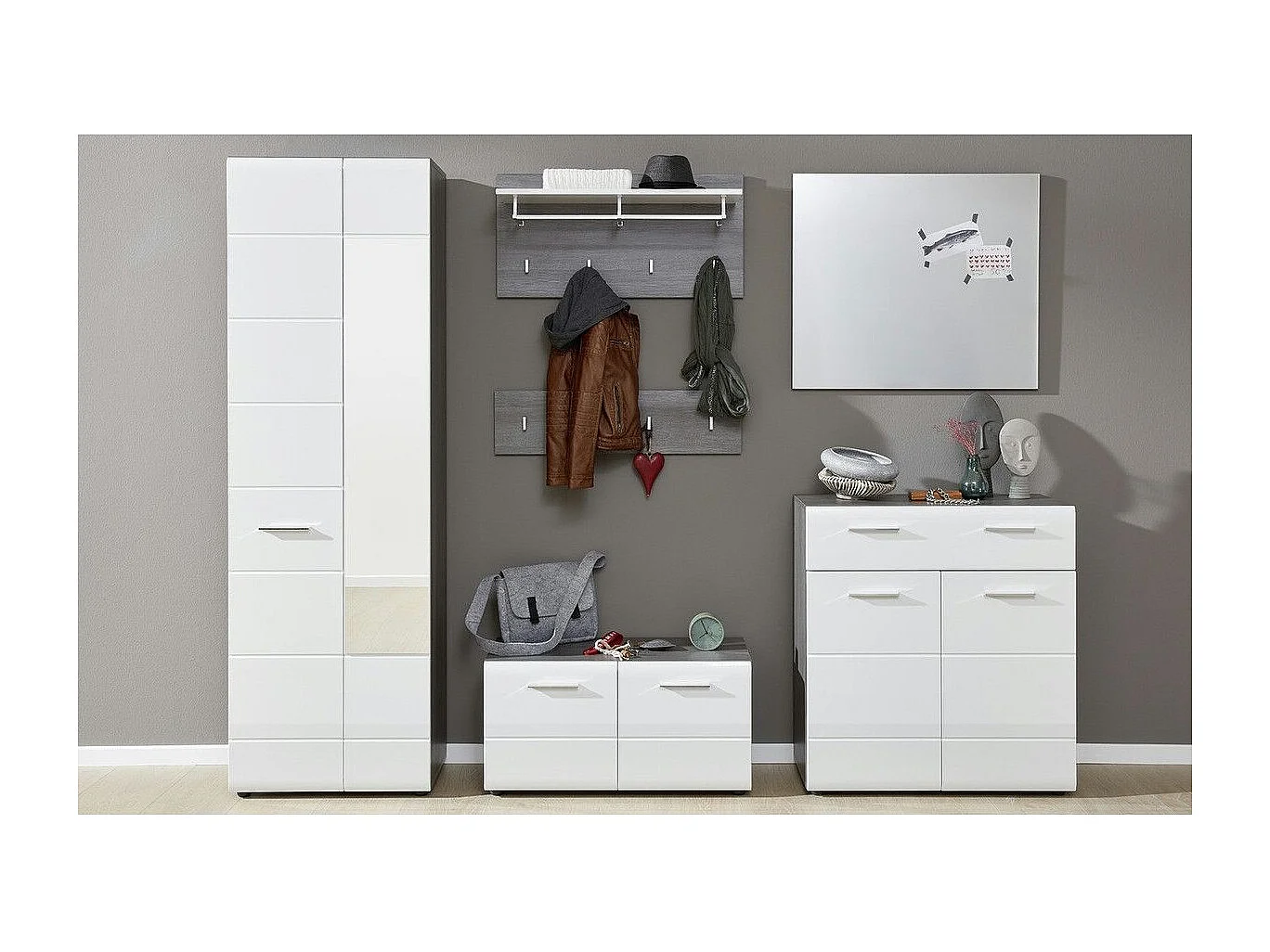 Porte-manteau 4 crochets mélaminé gris Bezzi