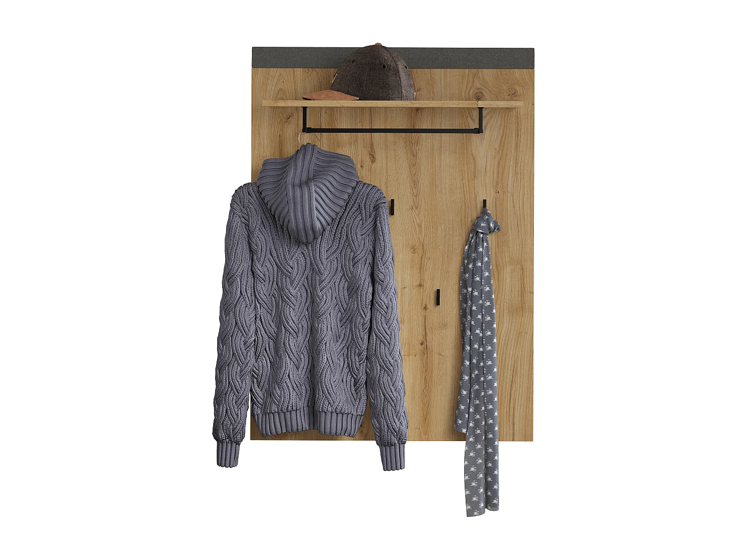 Porte manteaux chêne de Navarre et feutre gris foncé Florence 79cm