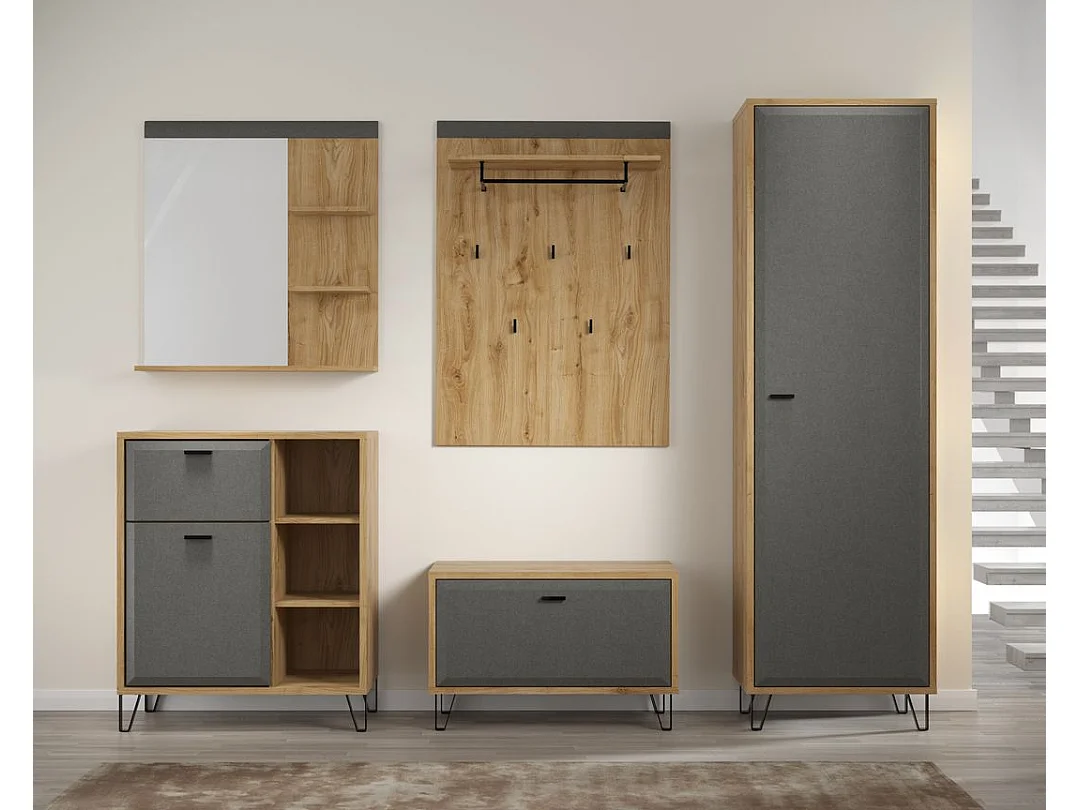 Porte manteaux chêne de Navarre et feutre gris foncé Florence 79cm