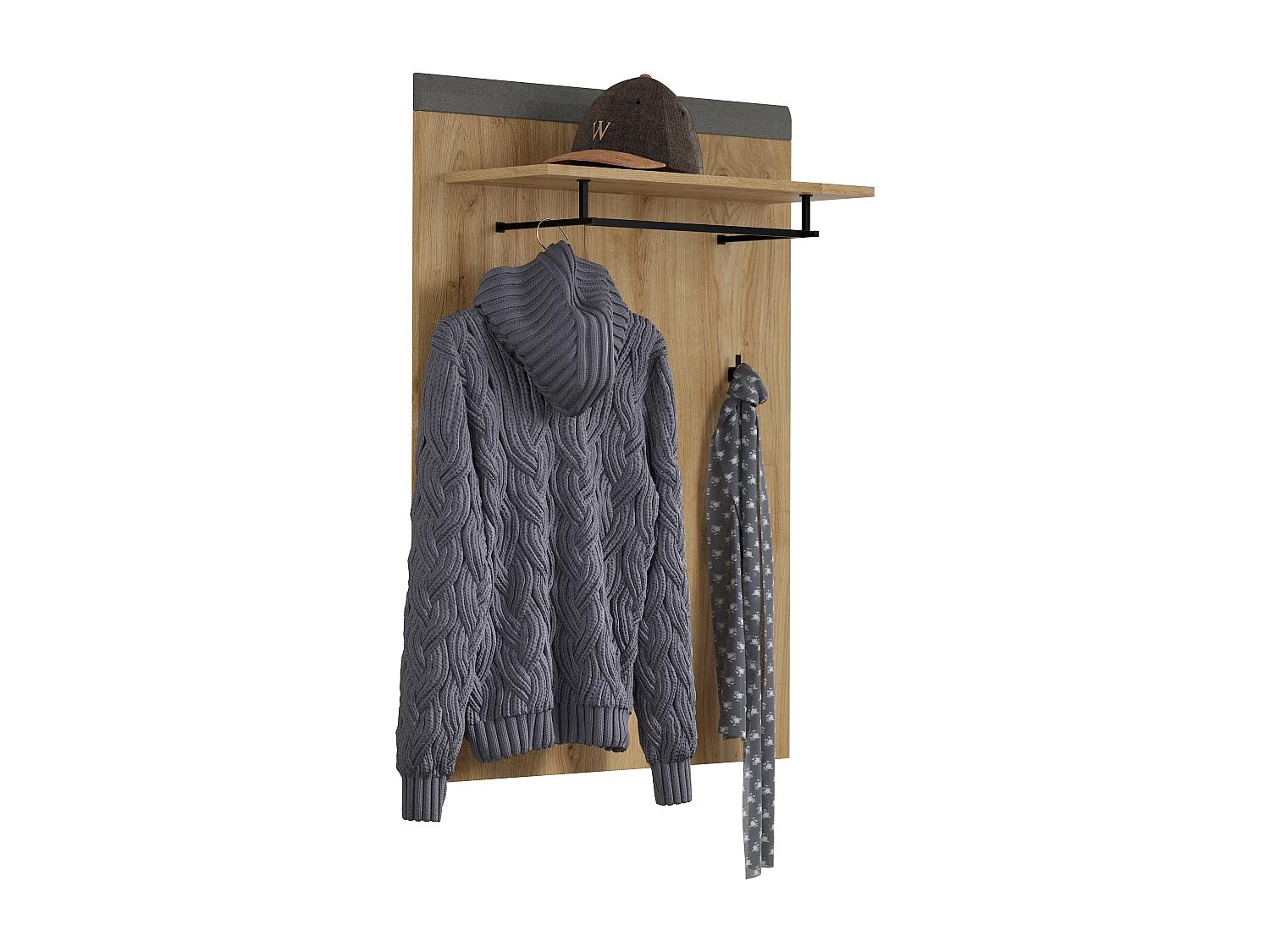 Porte manteaux chêne de Navarre et feutre gris foncé Florence 79cm