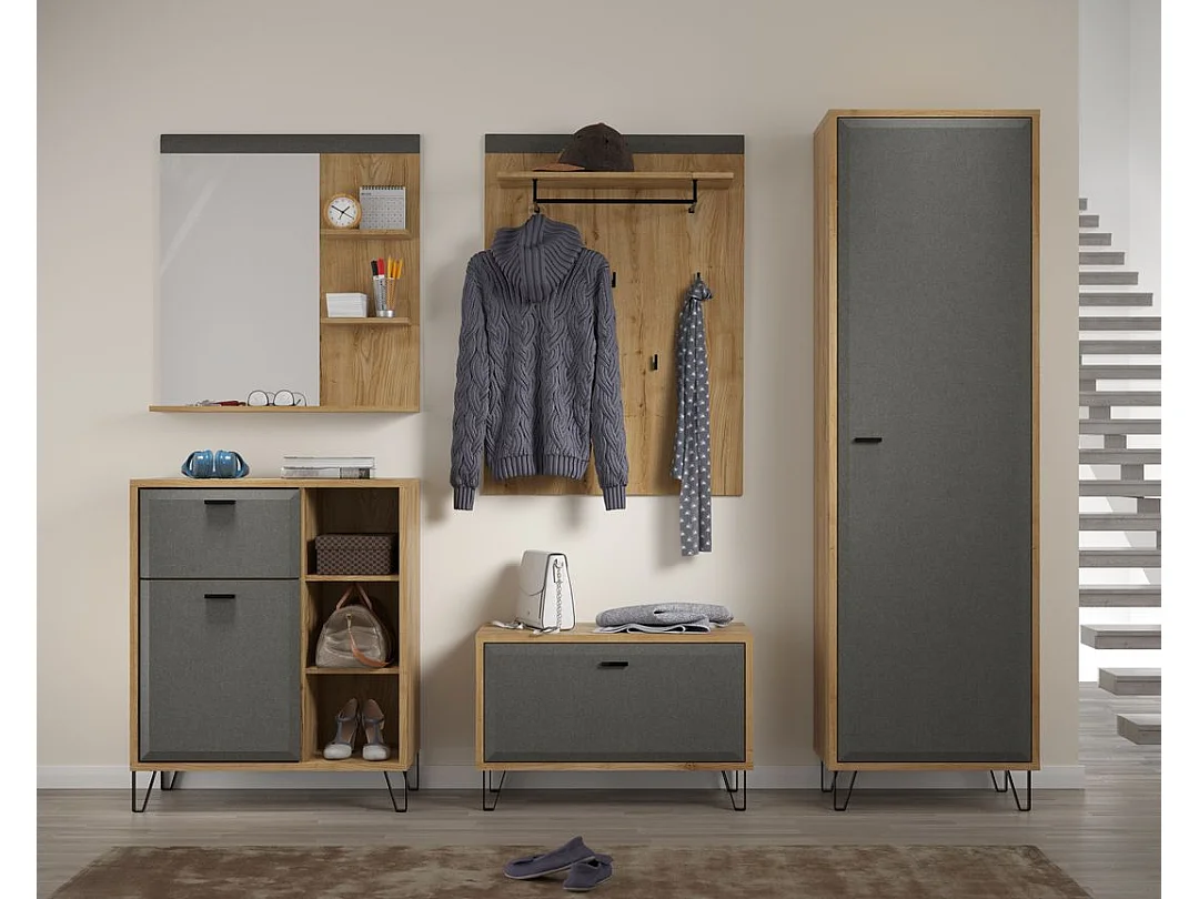 Porte manteaux chêne de Navarre et feutre gris foncé Florence 79cm