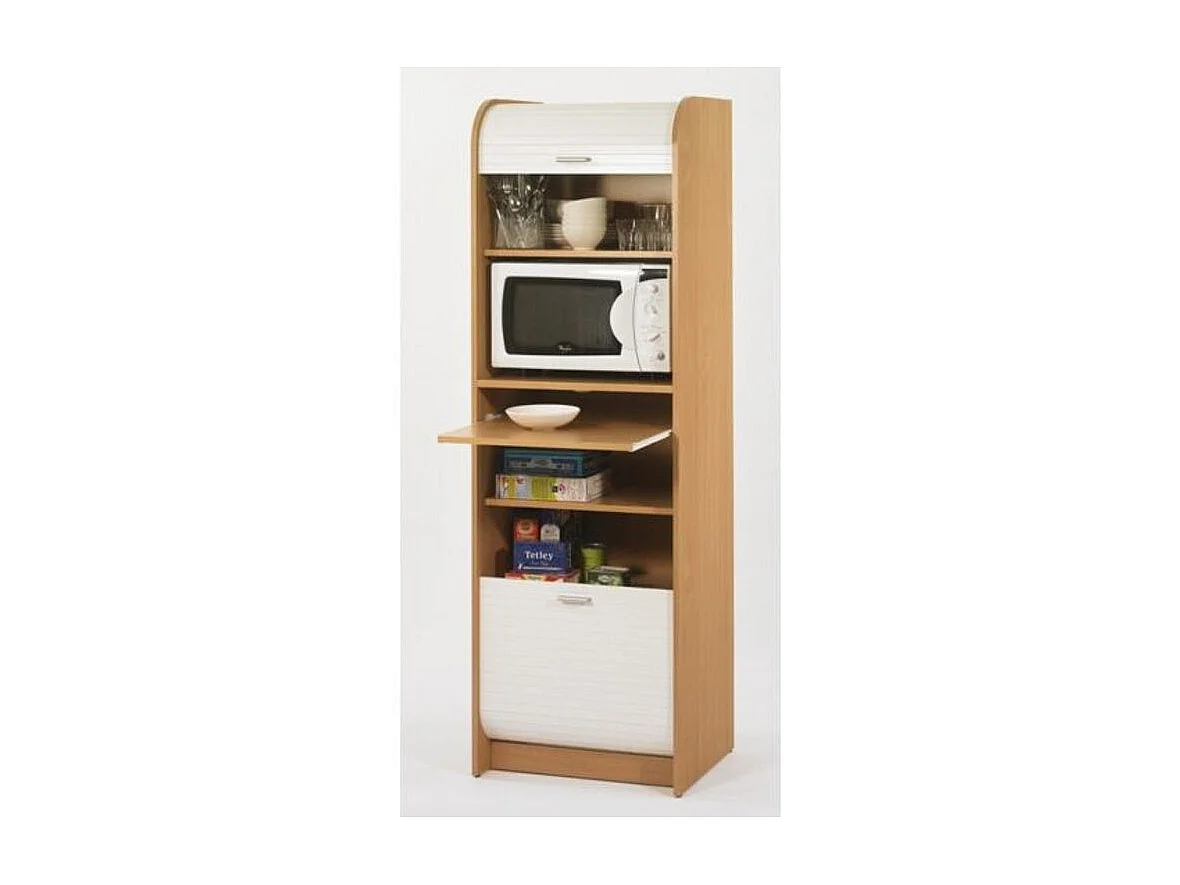 Grand meuble colonne de cuisine micro onde bois clair et blanc Nantes