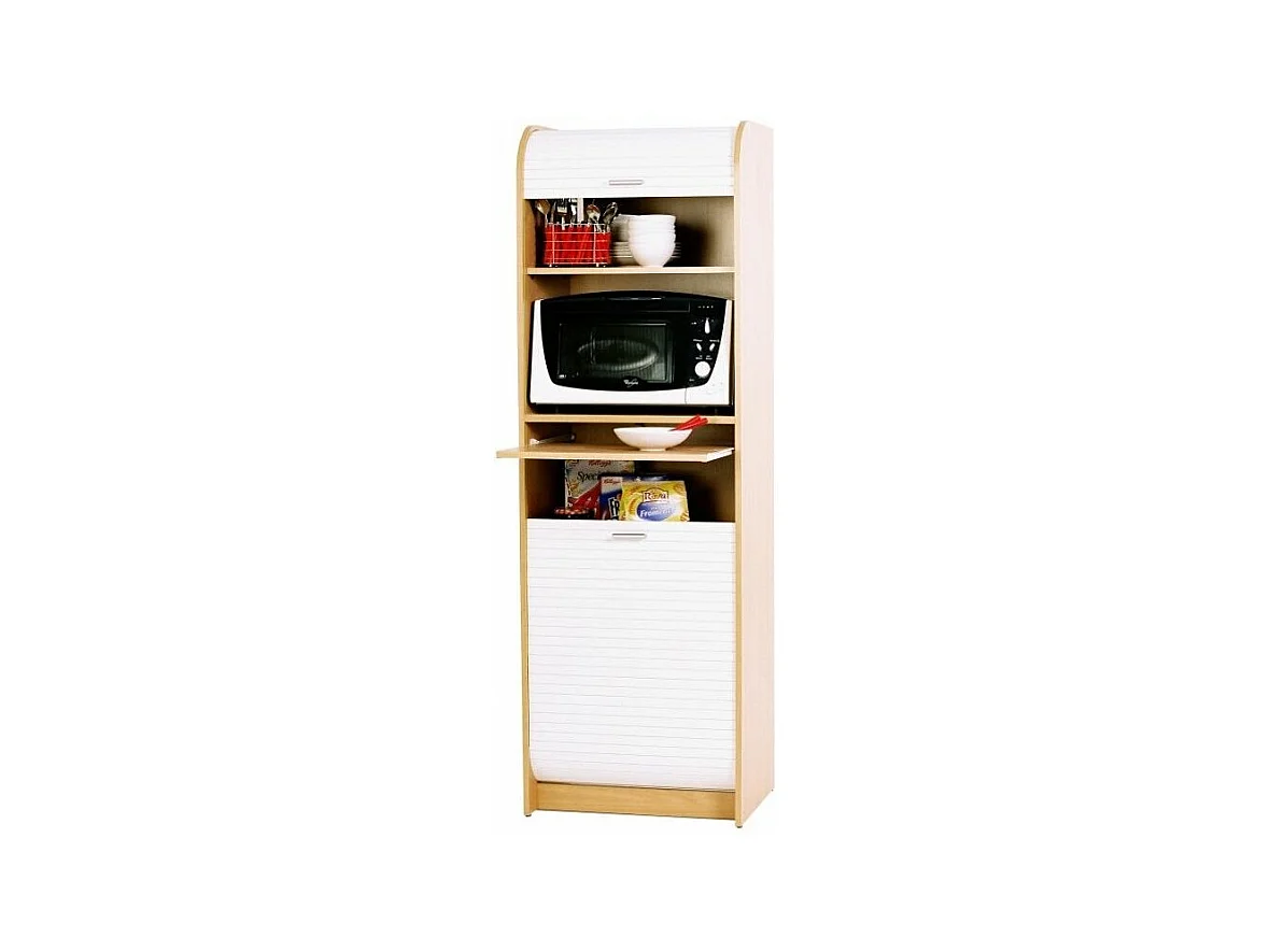 Grand meuble colonne de cuisine micro onde bois clair et blanc Nantes