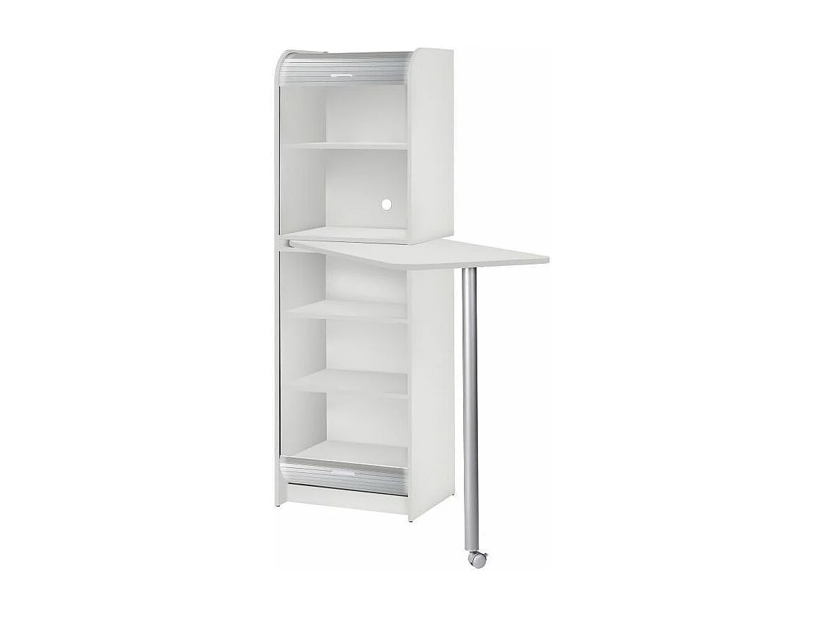 Table haute de cuisine pivotante et rangement gris et blanc Snack 131cm