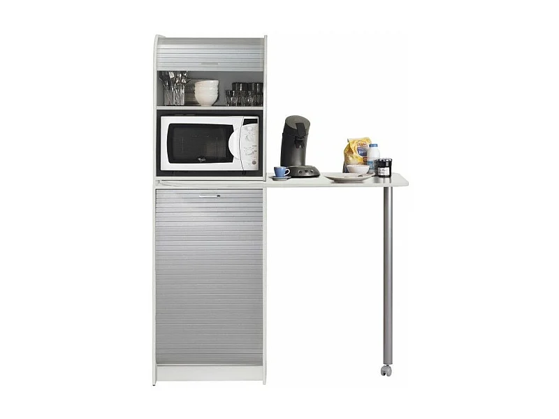 Table haute de cuisine pivotante et rangement gris et blanc Snack 131cm