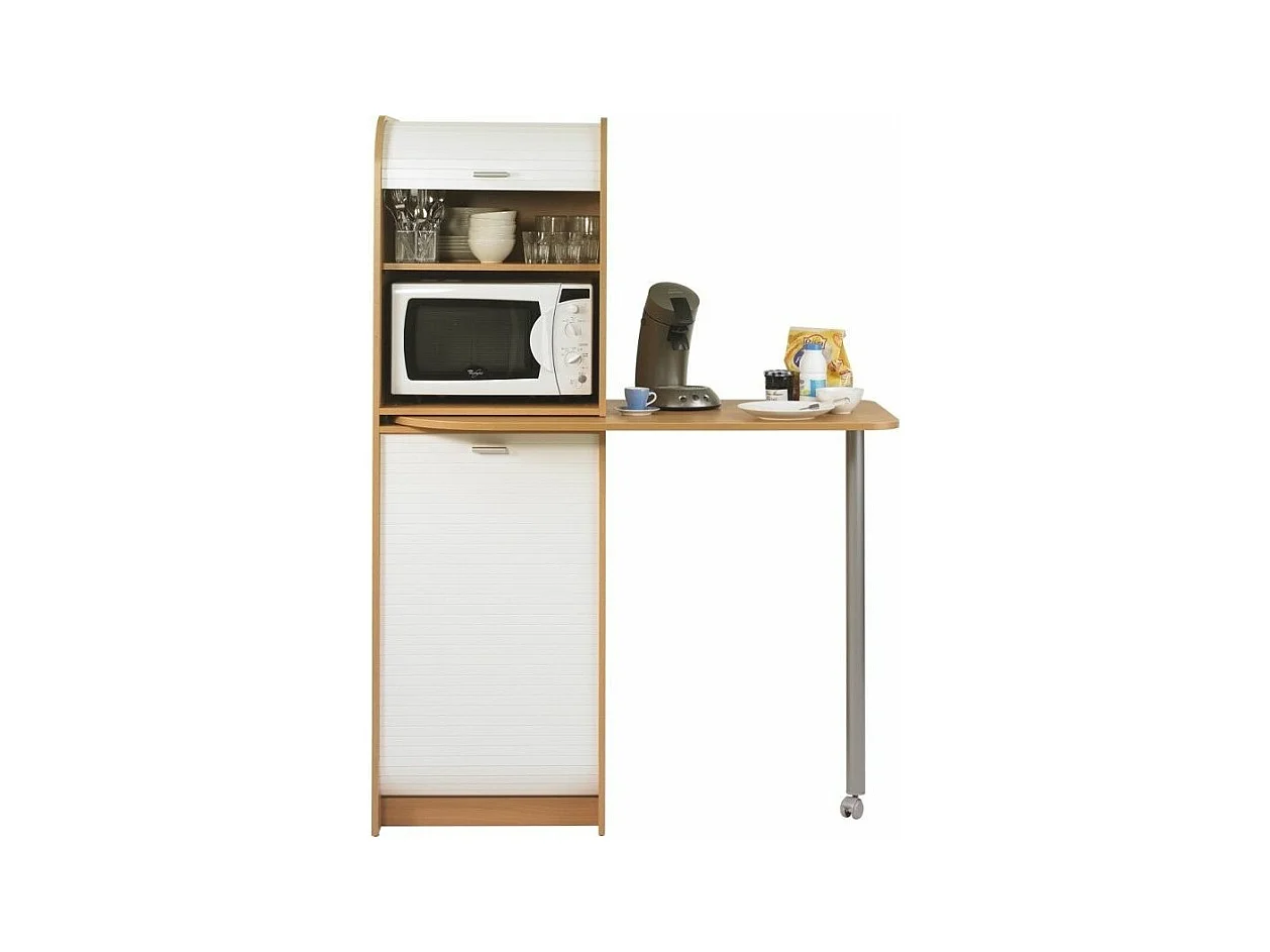 Table haute de cuisine pivotante et rangement bois clair et blanc Snack 131cm