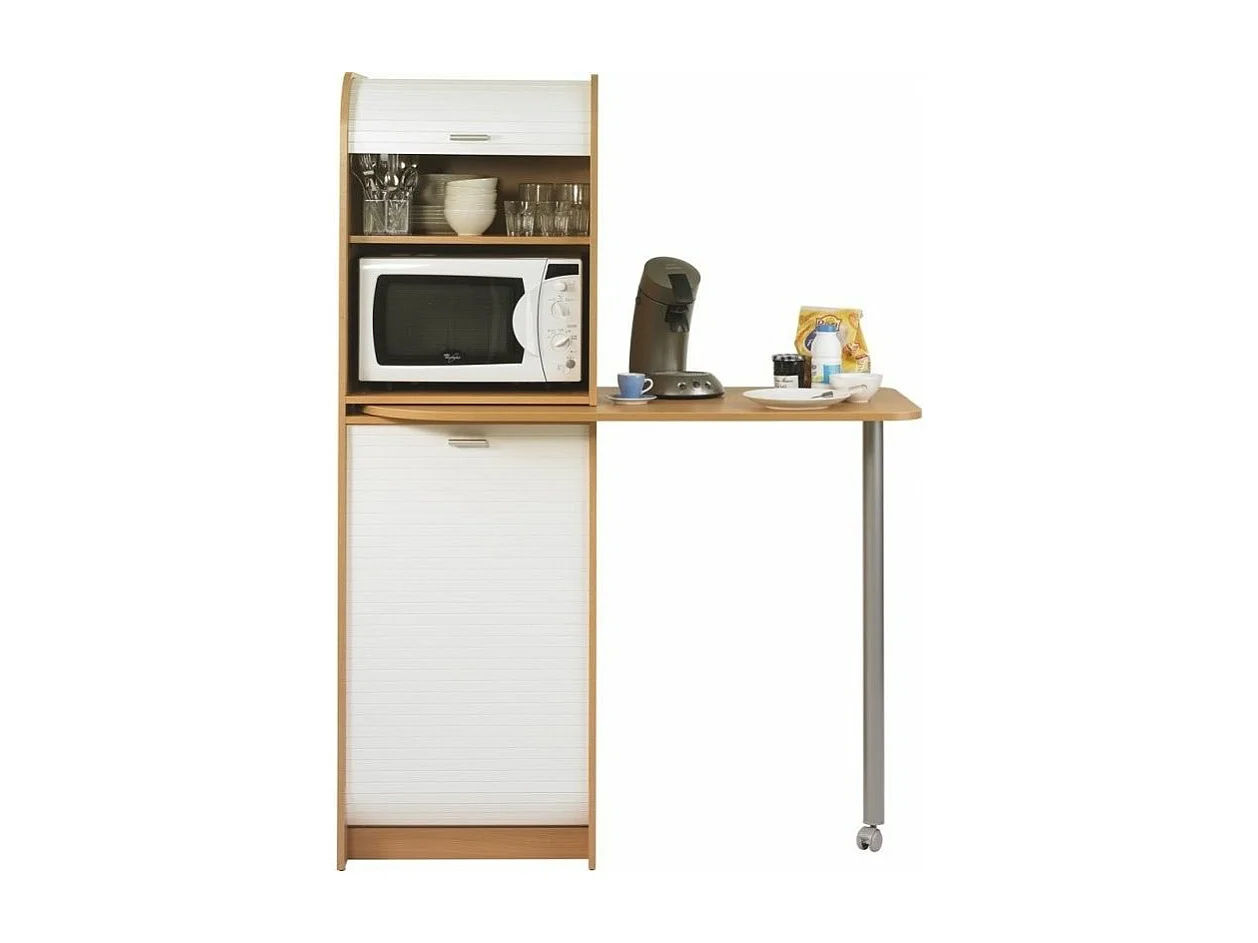 Table haute de cuisine pivotante et rangement bois clair et blanc Snack 131cm