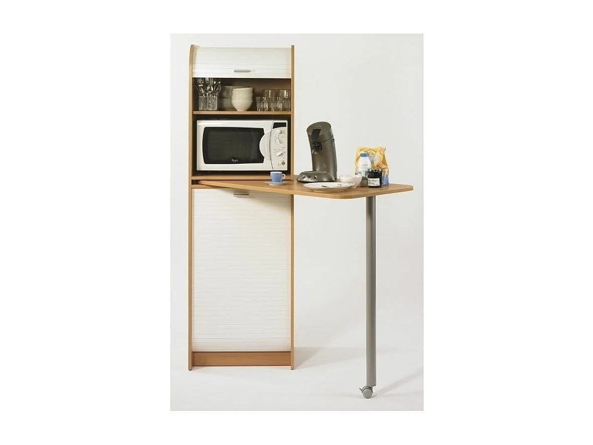 Table haute de cuisine pivotante et rangement bois clair et blanc Snack 131cm