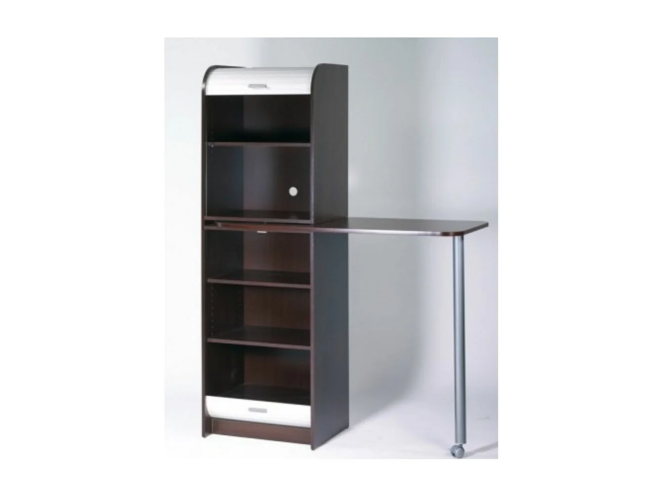 Table haute de cuisine pivotante et rangement bois clair et blanc Snack 131cm