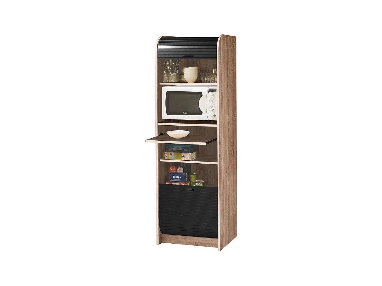 Grand meuble colonne de cuisine micro onde bois clair et noir Nantes