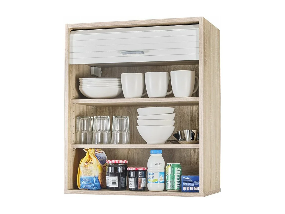 Meuble mural de cuisine chêne clair à rideau blanc Couna L 60 x H 72cm