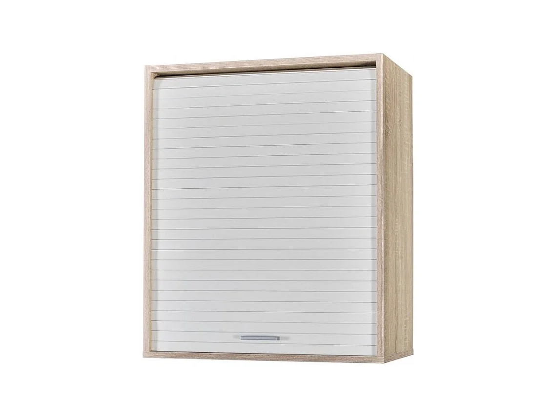 Meuble mural de cuisine chêne clair à rideau blanc Couna L 60 x H 72cm