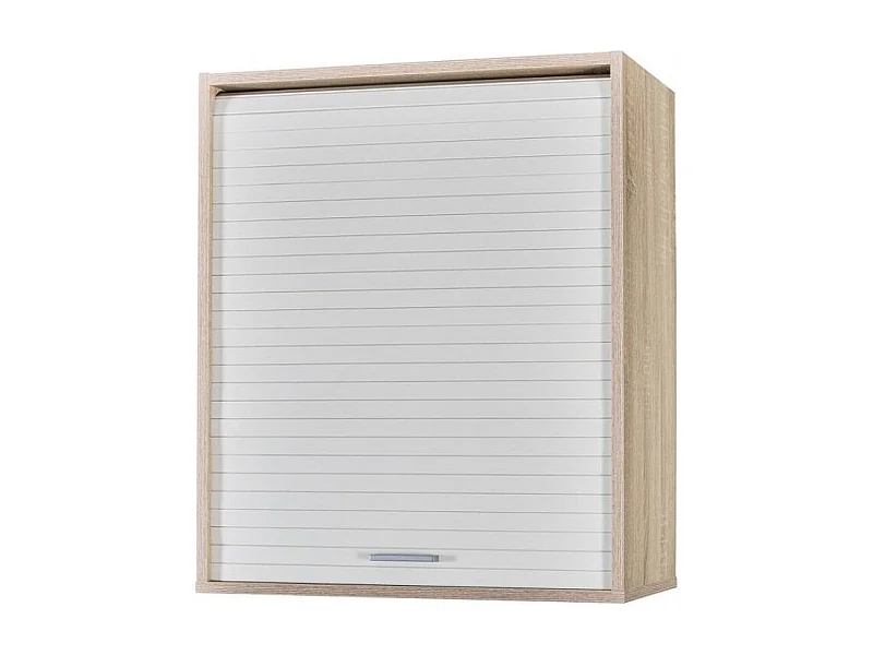 Meuble mural de cuisine chêne clair à rideau blanc Couna L 60 x H 72cm