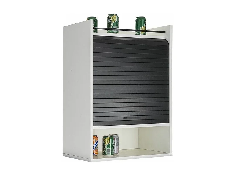 Meuble de rangement haut à rideau 3 niches noir et blanc Lohan