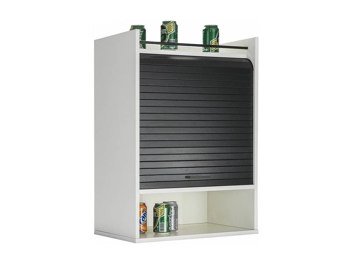 Meuble de rangement haut à rideau 3 niches noir et blanc Lohan