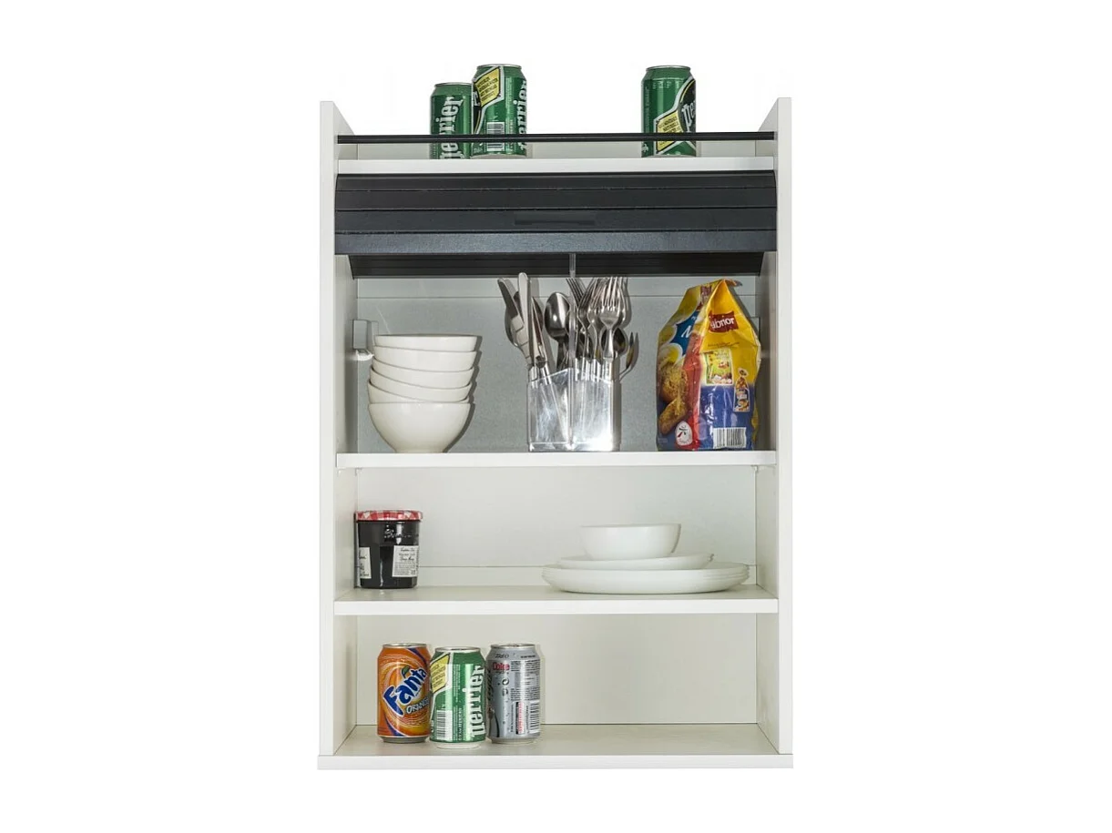 Meuble de rangement haut à rideau 3 niches noir et blanc Lohan