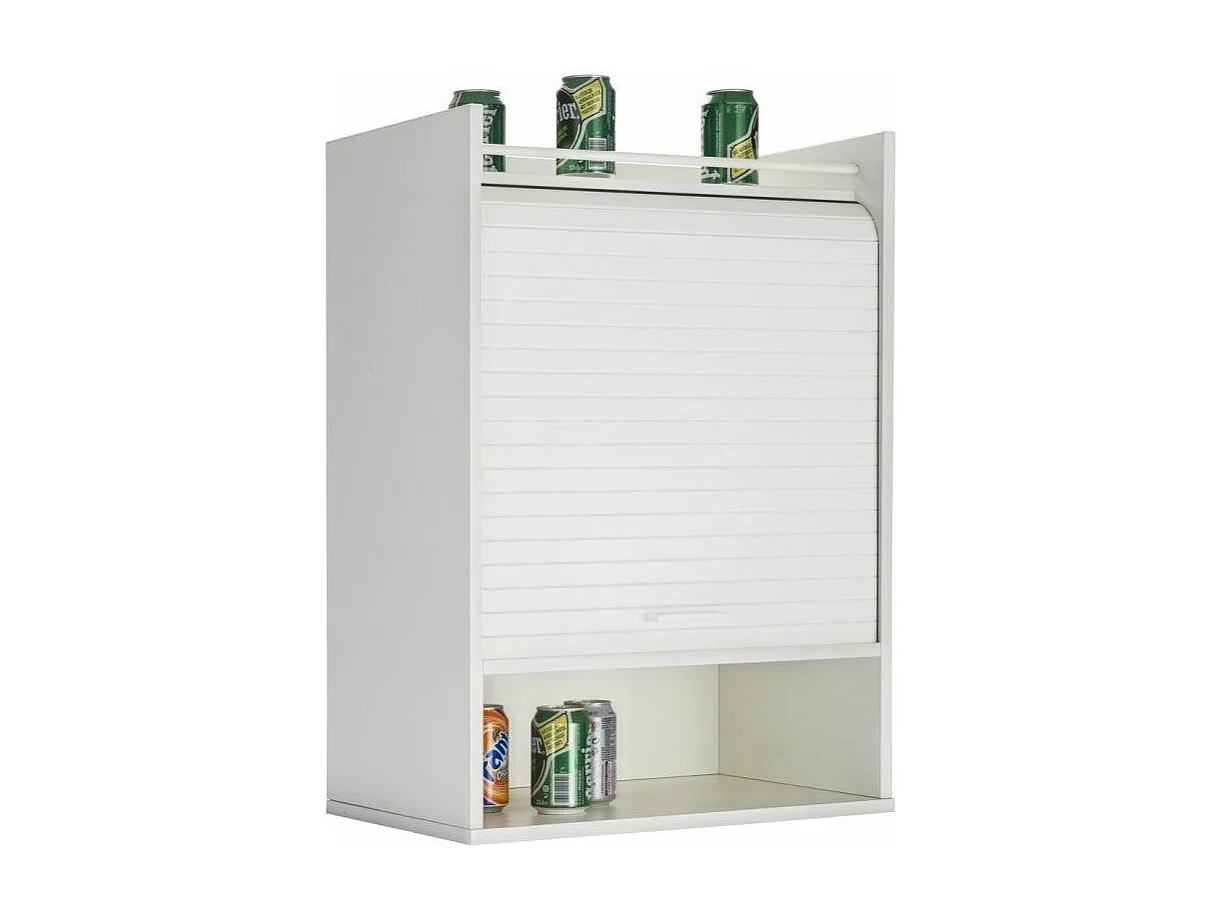 Meuble de rangement haut à rideau 3 niches blanc Lohan