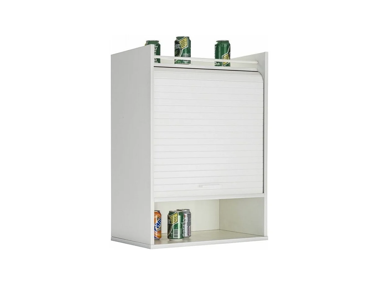 Meuble de rangement haut à rideau 3 niches blanc Lohan