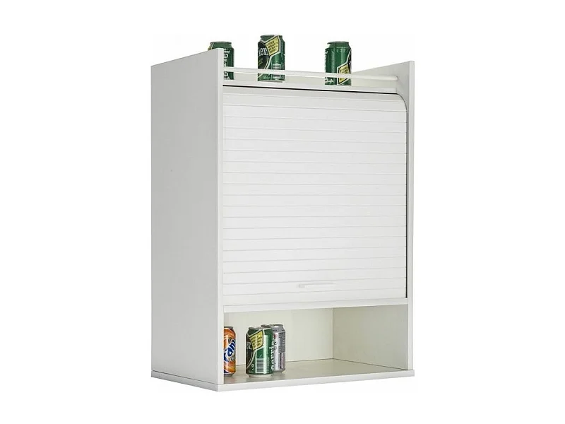 Meuble de rangement haut à rideau 3 niches blanc Lohan