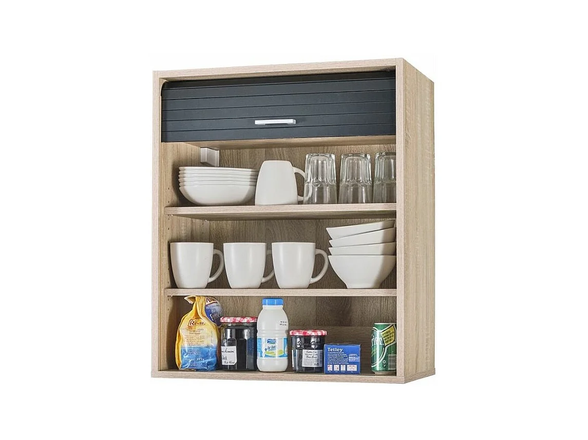 Meuble mural de cuisine chêne clair à rideau noir Couna L 60 x H 72cm