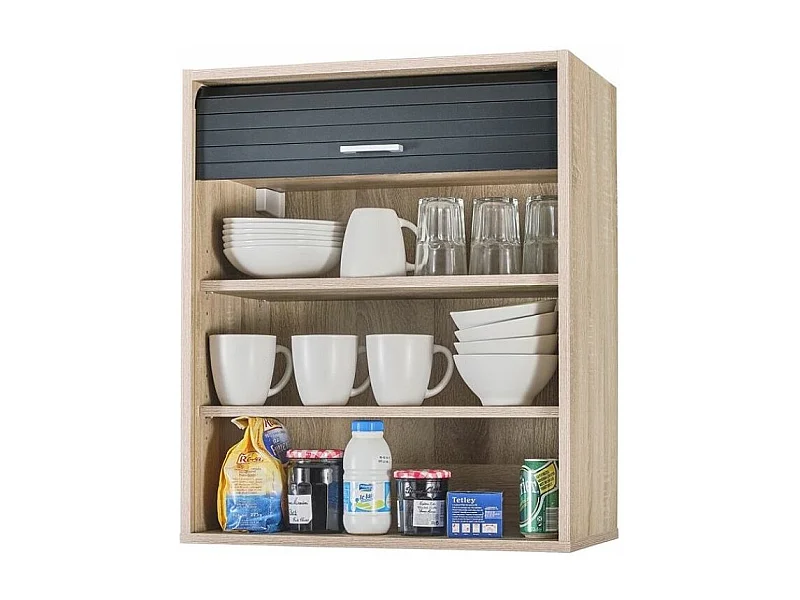 Meuble mural de cuisine chêne clair à rideau noir Couna L 60 x H 72cm