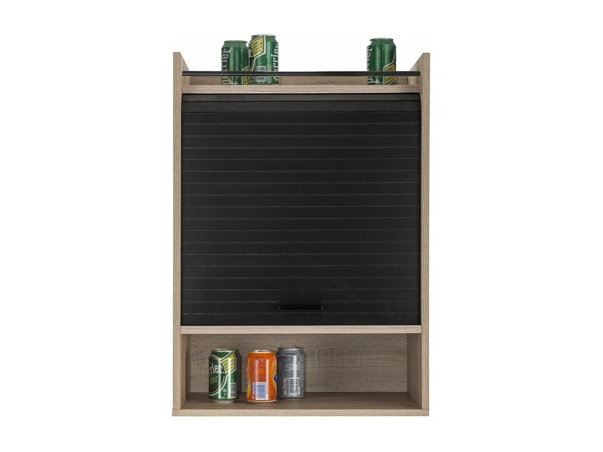 Meuble de rangement haut à rideau 3 niches chêne naturel et noir Lohan 54cm