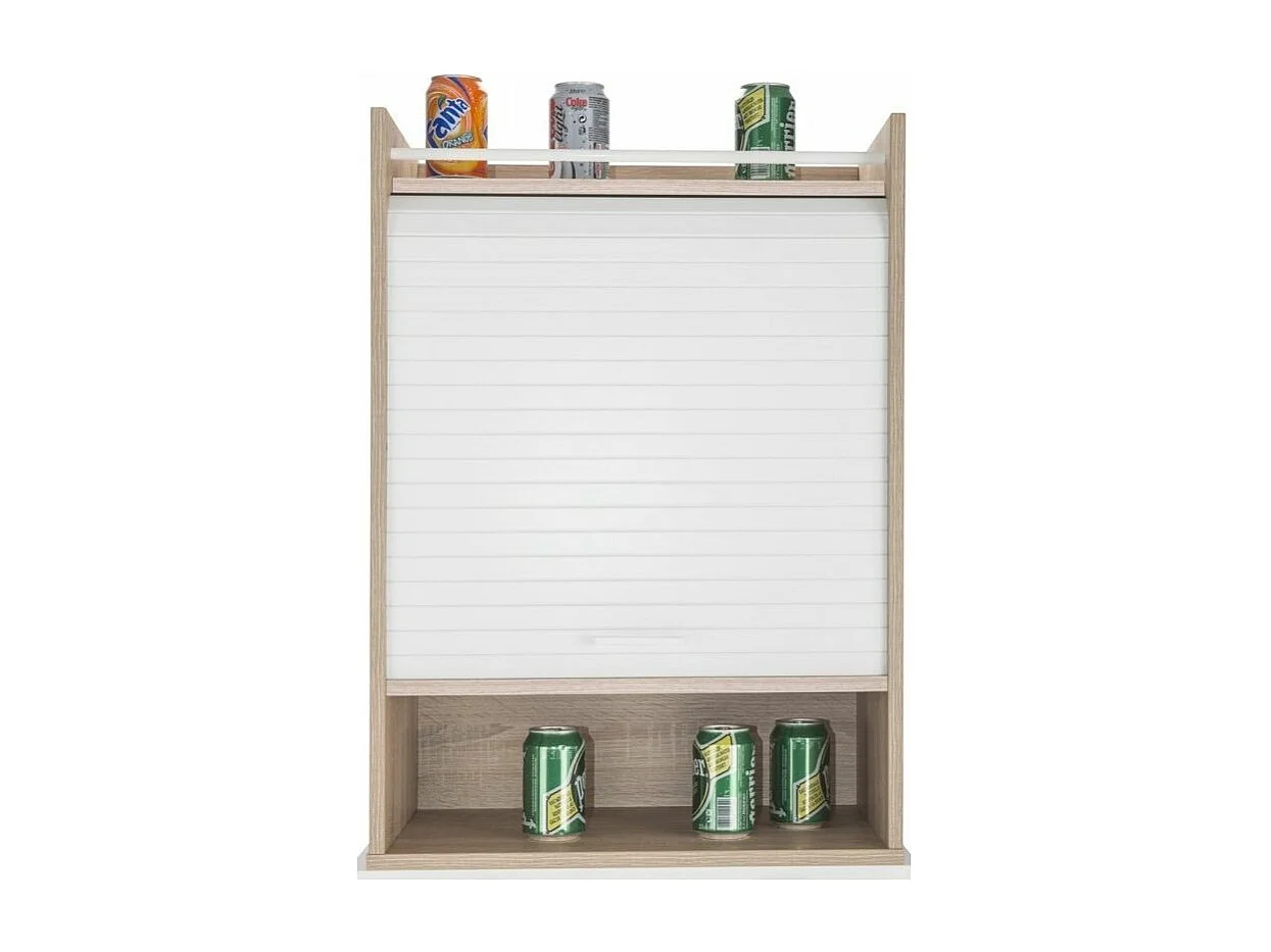 Meuble de rangement haut à rideau 3 niches chêne naturel et blanc Lohan