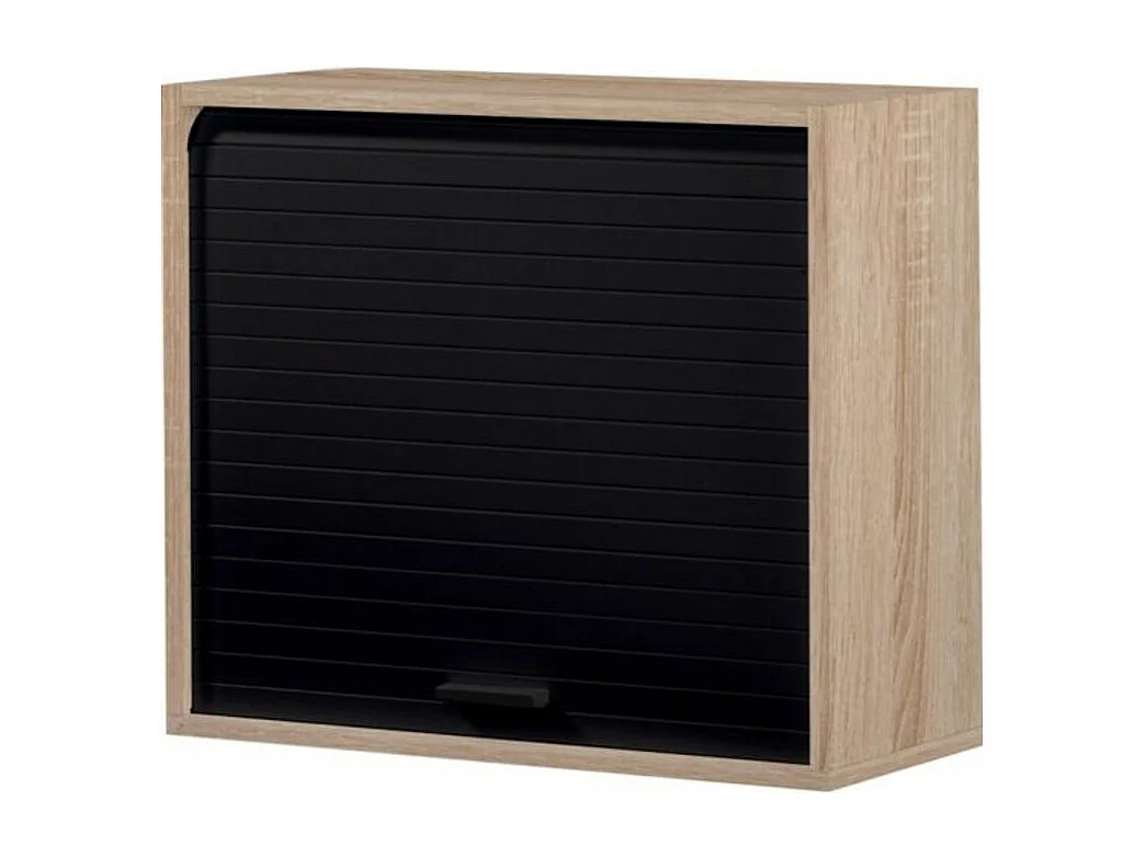 Rangement mural à rideau chêne clair et noir Couna L 60 x H 54cm